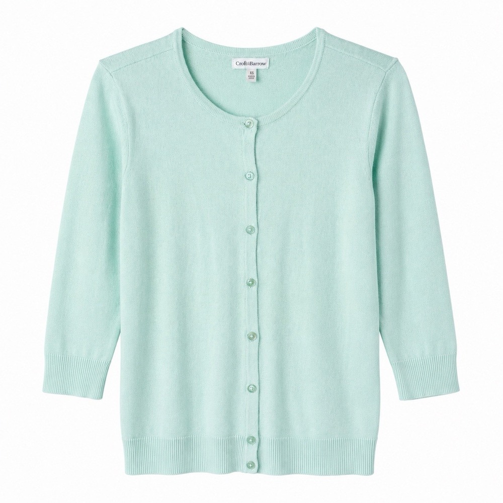 Women's Cotton XS Grannycore Pastel Button Cropped Sleeve Cardigan Shirt